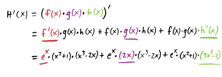 plugging in the three functions into the product rule for three functions