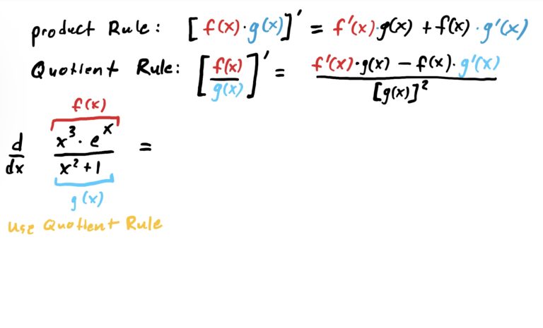 identifying the top and bottom functions in order to use the quotient rule