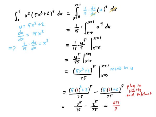 wrapping up the problem by pluggin gin the x-limits into the u and computing the differece